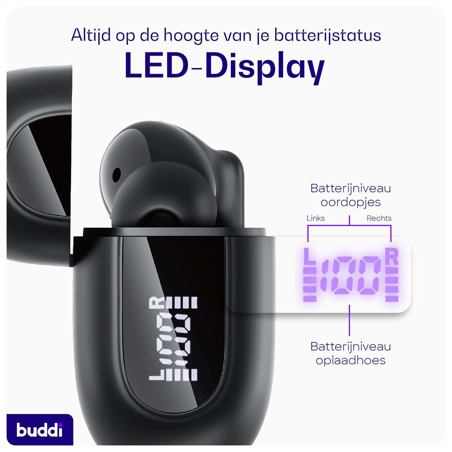 Buddi Pulse Draadloze Oordopjes Noise Cancelling Zwart afbeelding 3