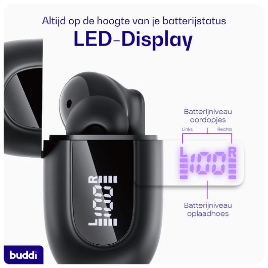 Buddi Pulse Draadloze Oordopjes Noise Cancelling Zwart afbeelding 3