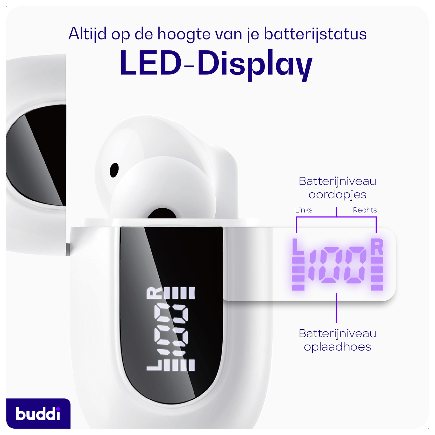 Buddi Pulse Draadloze Oordopjes Noise Cancelling Wit afbeelding 3