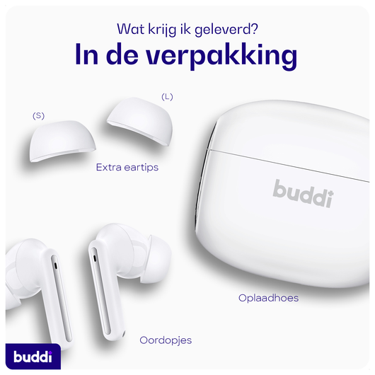 Buddi Pulse Draadloze Oordopjes Noise Cancelling ANC + ENC Wit afbeelding 8