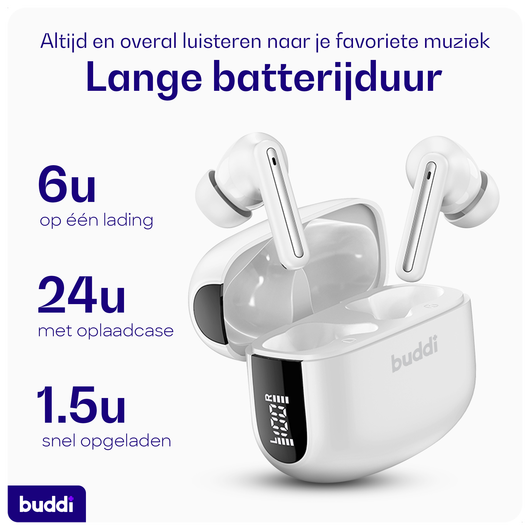 Buddi Pulse Draadloze Oordopjes Noise Cancelling Wit afbeelding 4