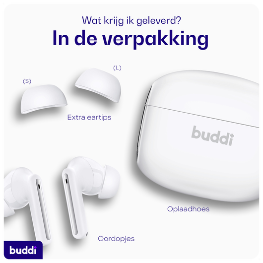 Buddi Pulse Draadloze Oordopjes Noise Cancelling Wit afbeelding 7