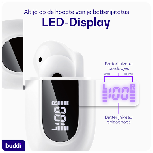Buddi Pulse Draadloze Oordopjes Noise Cancelling Wit afbeelding 3