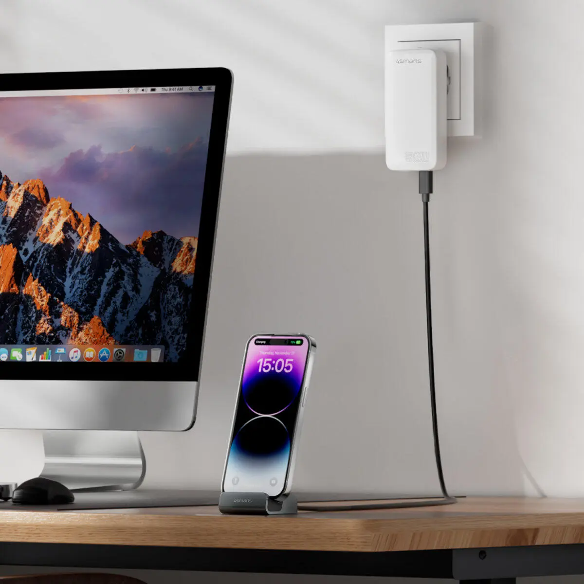 4Smarts VoltDock USB-C Houder met Oplader 60W Grijs afbeelding 4