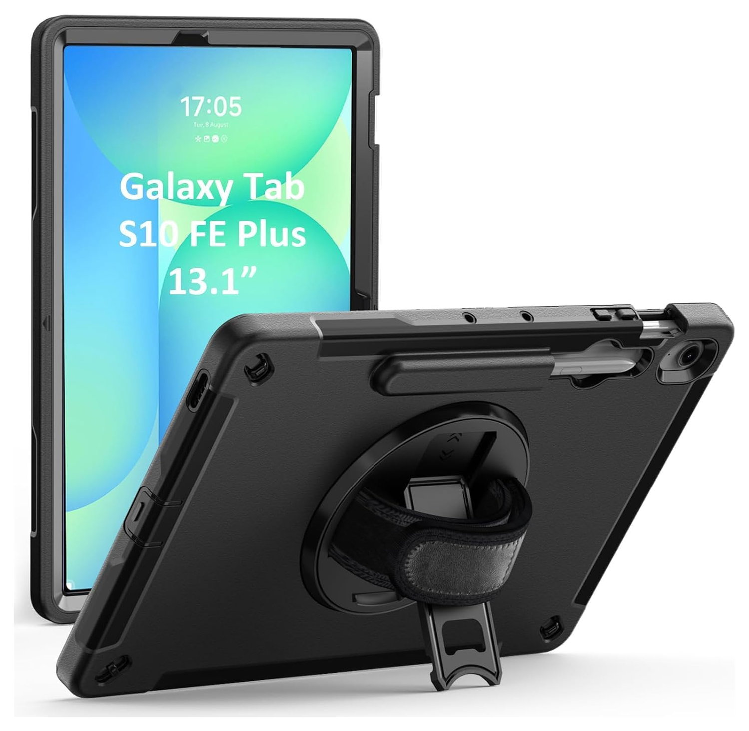 Samsung Galaxy Tab S10 FE Plus Hoes Back Cover met Kickstand en Handriem Zwart afbeelding 1