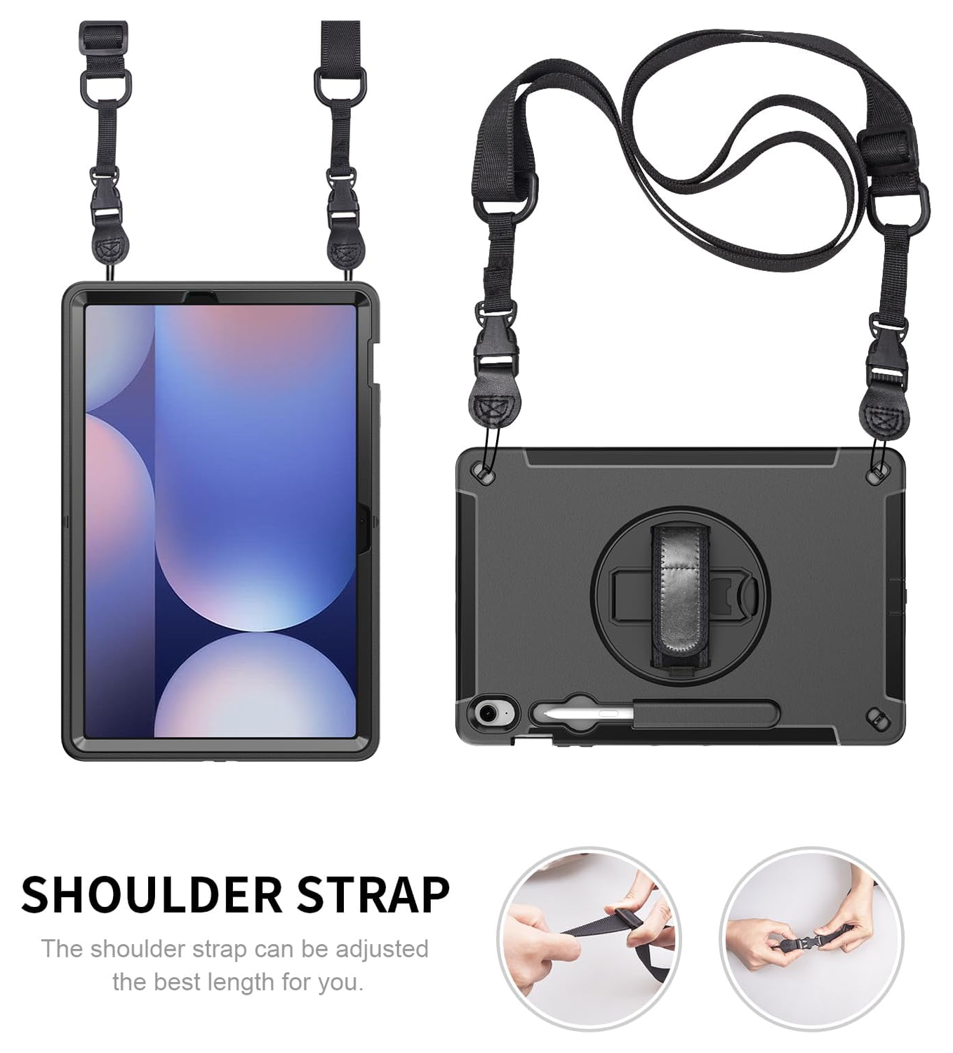 Samsung Galaxy Tab S10 FE Plus Hoes Back Cover met Kickstand en Handriem Zwart afbeelding 5