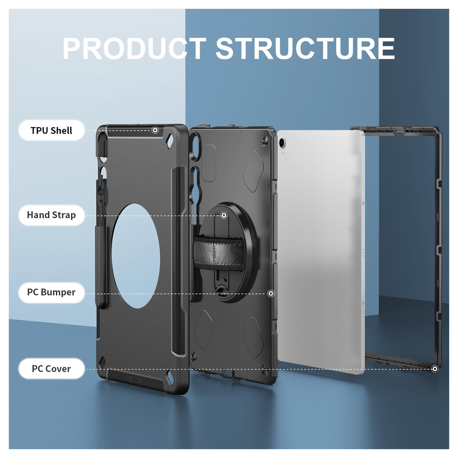 Samsung Galaxy Tab S10 FE Plus Hoes Back Cover met Kickstand en Handriem Zwart afbeelding 6