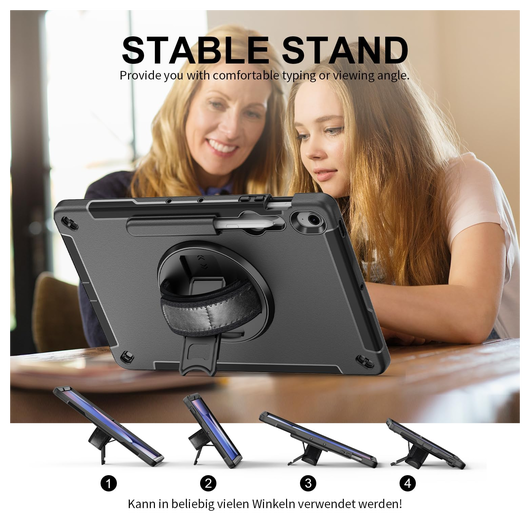 Samsung Galaxy Tab S10 FE Plus Hoes Back Cover met Kickstand en Handriem Zwart afbeelding 2