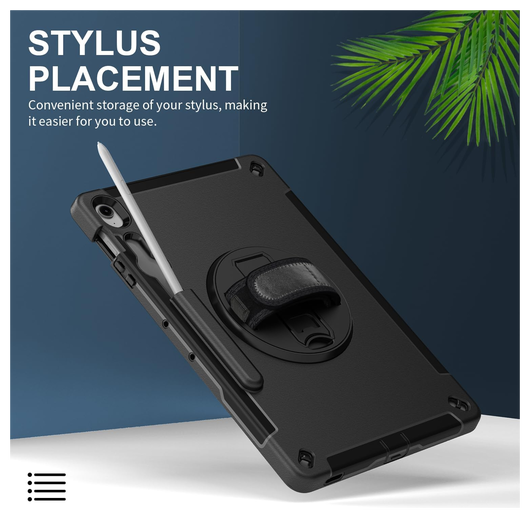 Samsung Galaxy Tab S10 FE Plus Hoes Back Cover met Kickstand en Handriem Zwart afbeelding 4