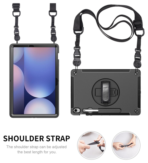 Samsung Galaxy Tab S10 FE Plus Hoes Back Cover met Kickstand en Handriem Zwart afbeelding 5
