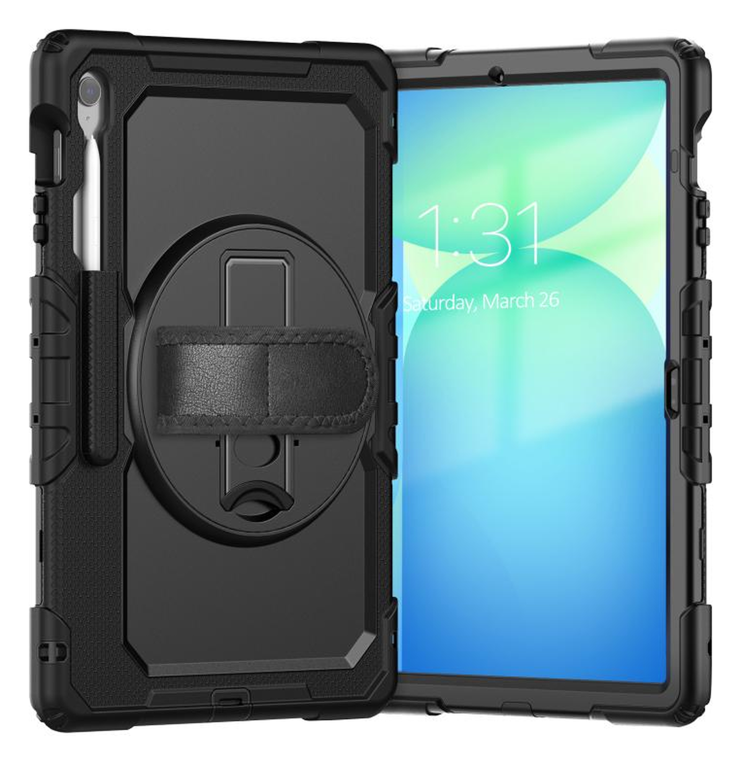 Samsung Galaxy Tab S10 FE Plus Hoes met Screen Protector en Handriem Zwart afbeelding 2