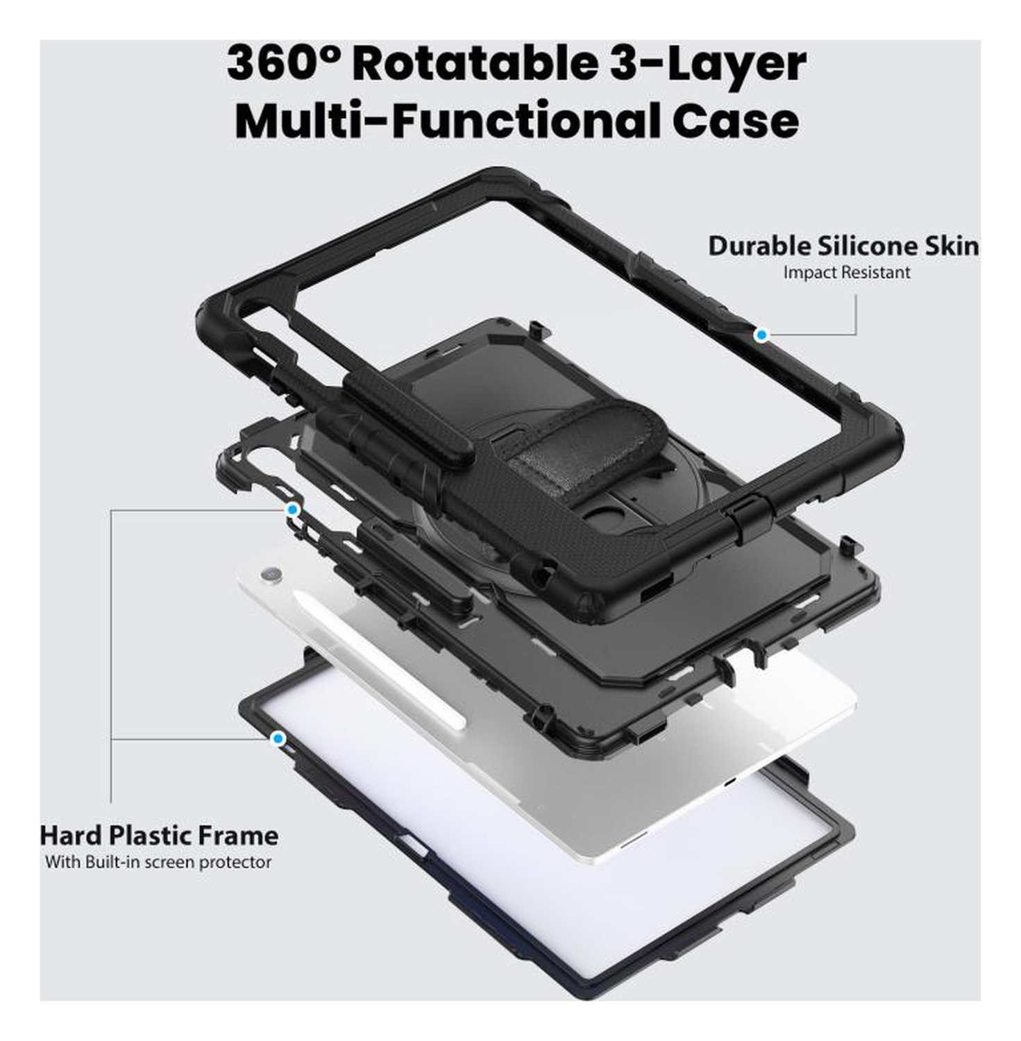 Samsung Galaxy Tab S10 FE Plus Hoes met Screen Protector en Handriem Zwart afbeelding 4