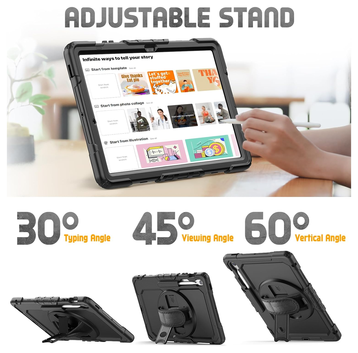 Samsung Galaxy Tab S10 FE Plus Hoes met Screen Protector en Handriem Zwart afbeelding 6
