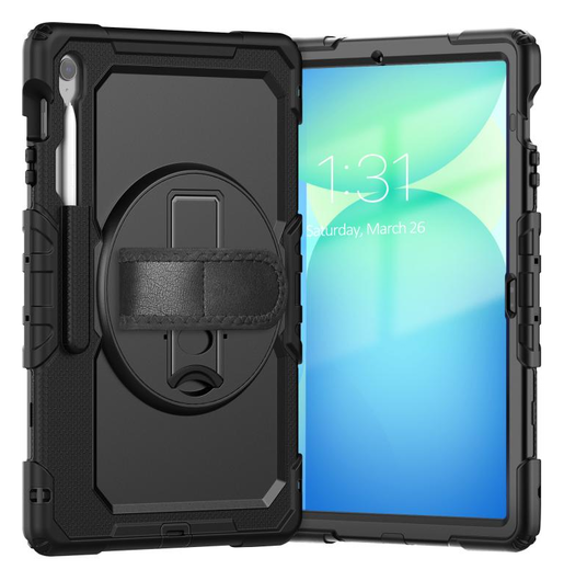 Samsung Galaxy Tab S10 FE Plus Hoes met Screen Protector en Handriem Zwart afbeelding 2