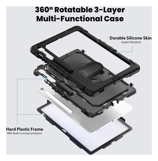 Samsung Galaxy Tab S10 FE Plus Hoes met Screen Protector en Handriem Zwart afbeelding 4
