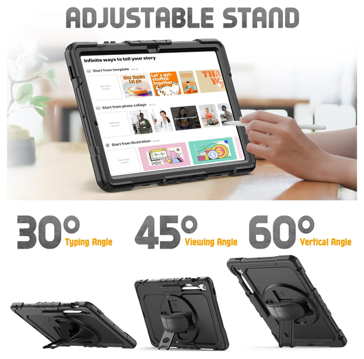 Samsung Galaxy Tab S10 FE Plus Hoes met Screen Protector en Handriem Zwart afbeelding 6
