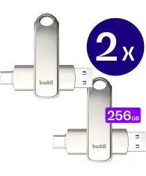 Buddi USB-A en USB-C Stick Dual Geheugenstick 256GB Grijs (2-Pack) afbeelding