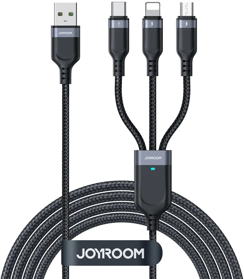 JOYROOM 3-in-1 3.5A Kabel USB-A naar Micro-USB / USB-C / Lightning 2M Zwart afbeelding 1
