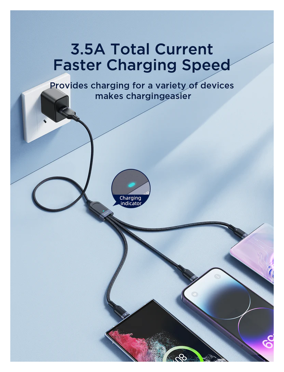 JOYROOM 3-in-1 3.5A Kabel USB-A naar Micro-USB / USB-C / Lightning 2M Zwart afbeelding 3
