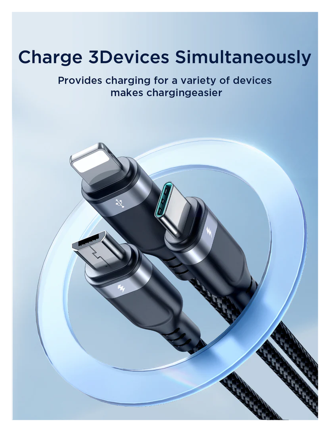 JOYROOM 3-in-1 3.5A Kabel USB-A naar Micro-USB / USB-C / Lightning 2M Zwart afbeelding 4