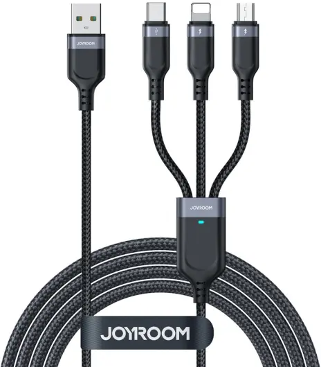JOYROOM 3-in-1 3.5A Kabel USB-A naar Micro-USB / USB-C / Lightning 2M Zwart afbeelding 1