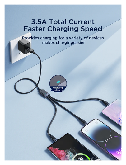 JOYROOM 3-in-1 3.5A Kabel USB-A naar Micro-USB / USB-C / Lightning 2M Zwart afbeelding 3