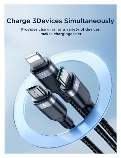 JOYROOM 3-in-1 3.5A Kabel USB-A naar Micro-USB / USB-C / Lightning 2M Zwart afbeelding 4