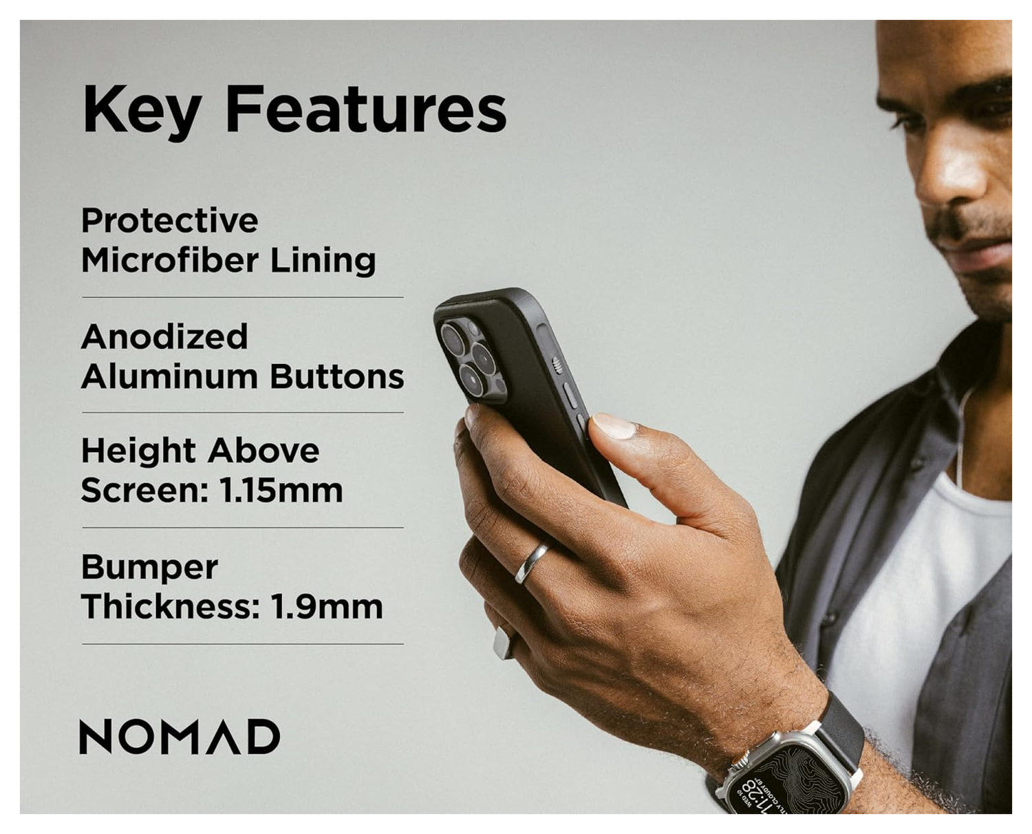 Nomad Apple iPhone 16 Pro Hoesje Modern Leather MagSafe Case Horween Zwart afbeelding 4