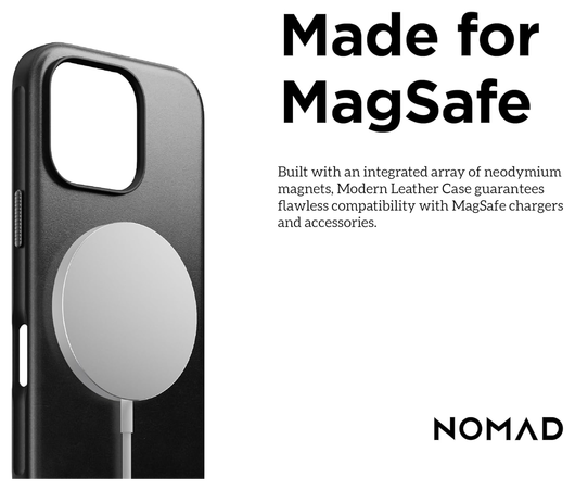 Nomad Apple iPhone 16 Pro Hoesje Modern Leather MagSafe Case Horween Zwart afbeelding 5
