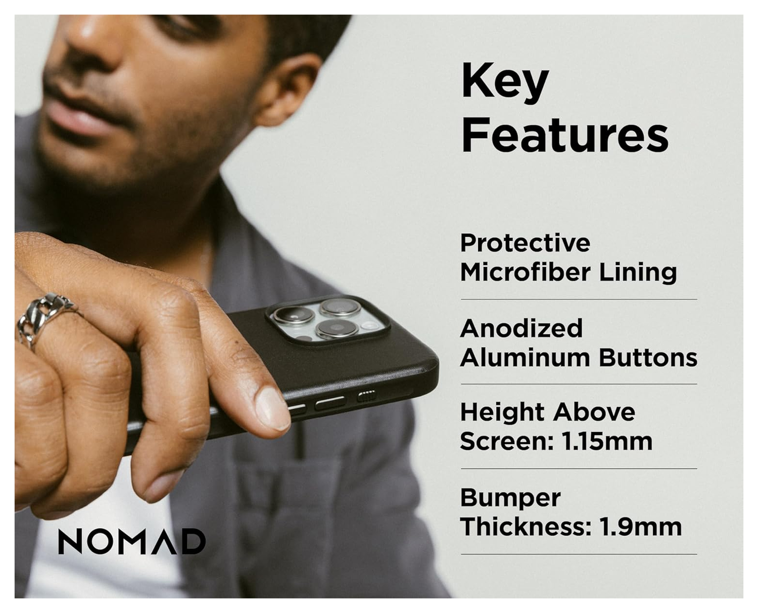Nomad Apple iPhone 16 Pro Max Hoesje Modern Leather MagSafe Case Horween Zwart afbeelding 4