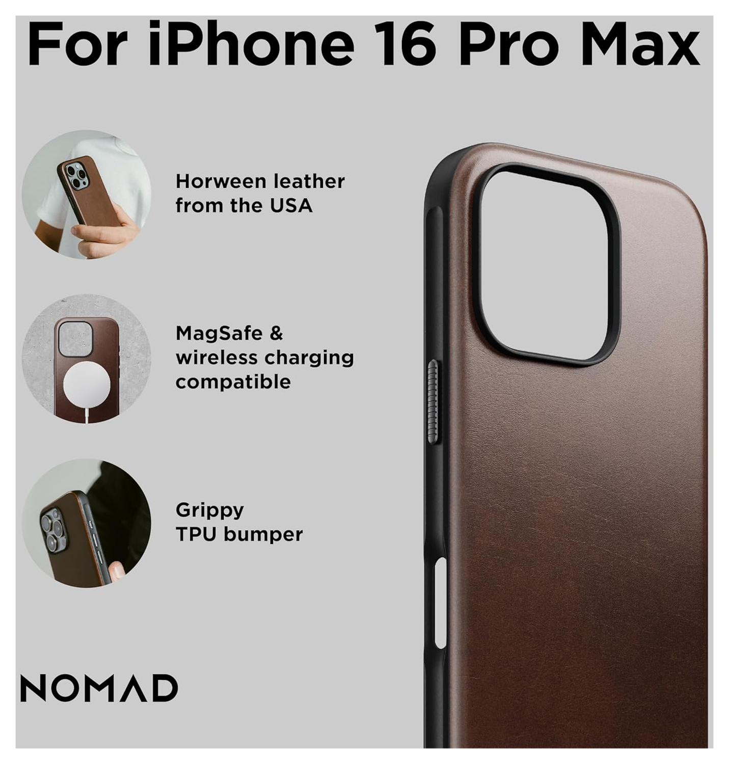 Nomad Apple iPhone 16 Pro Max Hoesje Modern Leather MagSafe Case Horween Bruin afbeelding 3