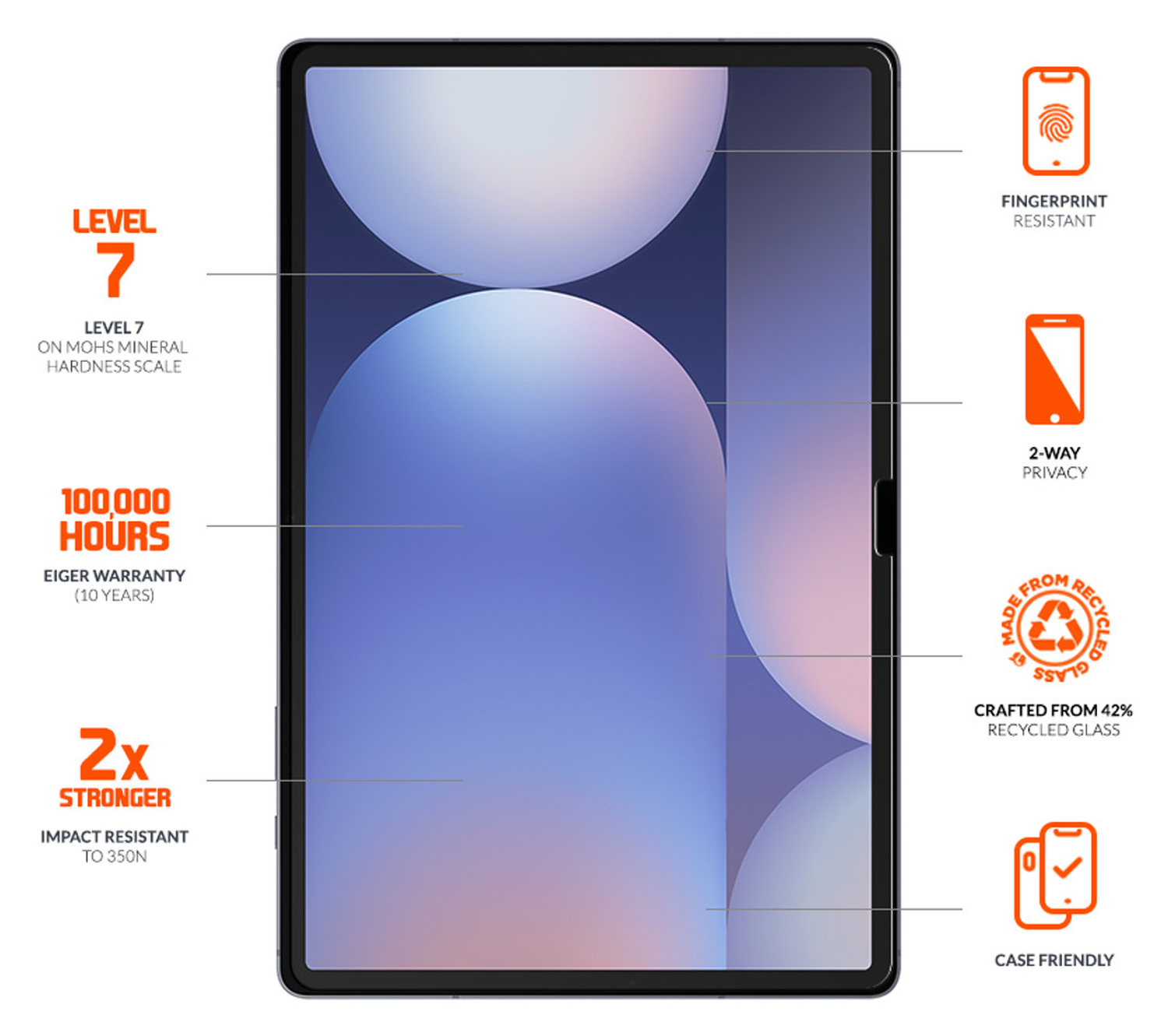 Eiger Samsung Galaxy Tab S10 FE / S9 FE / S9 / S8 Privacy Glass Screen Protector afbeelding 4