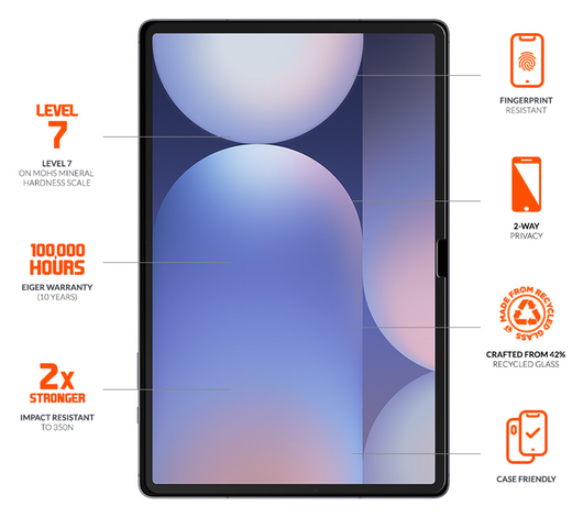 Eiger Samsung Galaxy Tab S10 FE / S9 FE / S9 / S8 Privacy Glass Screen Protector afbeelding 4