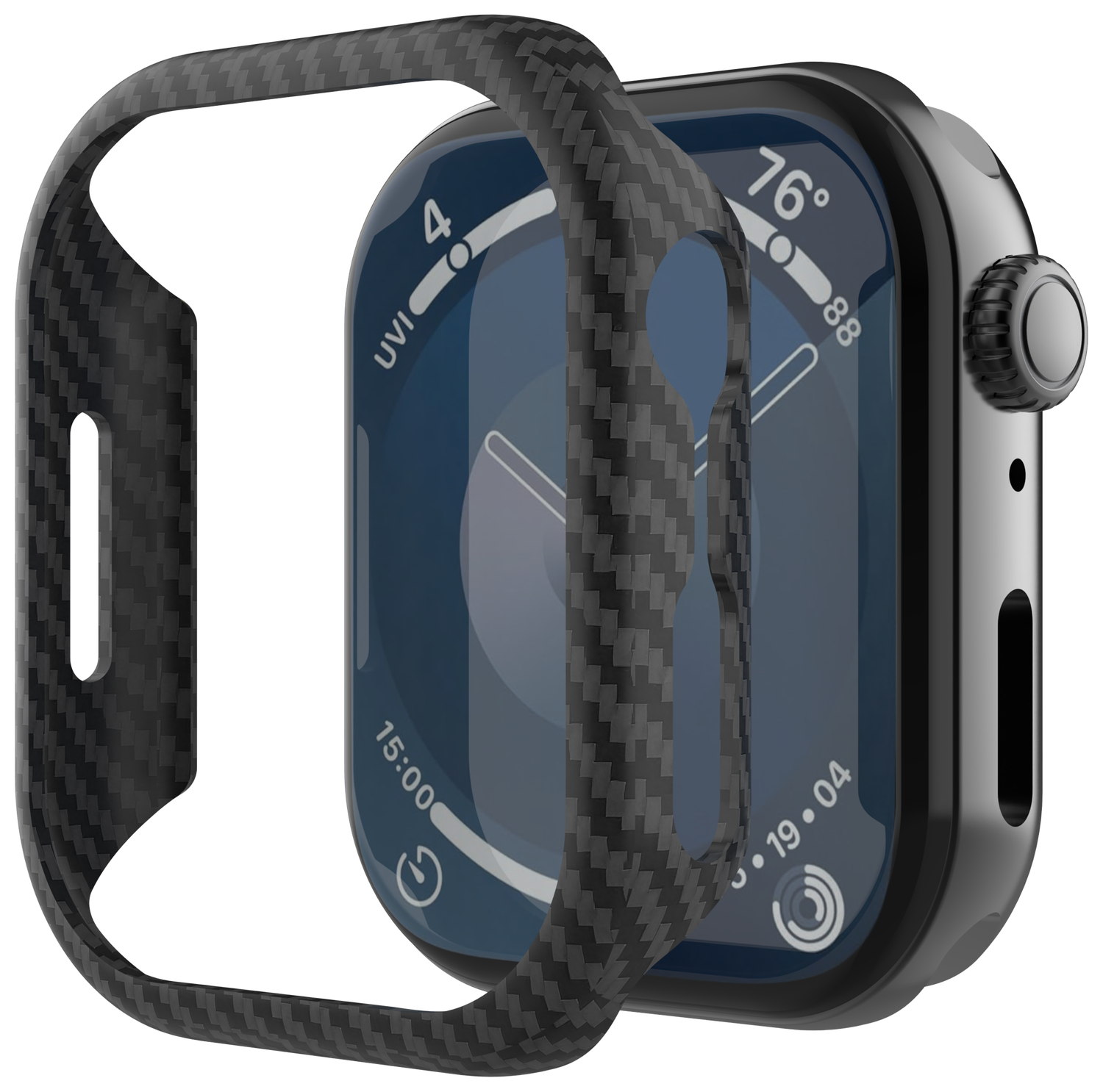NEKIT Fiber Apple Watch 9/8/7 41MM Hoesje Kevlar Bumper Cover Dun Zwart afbeelding 1