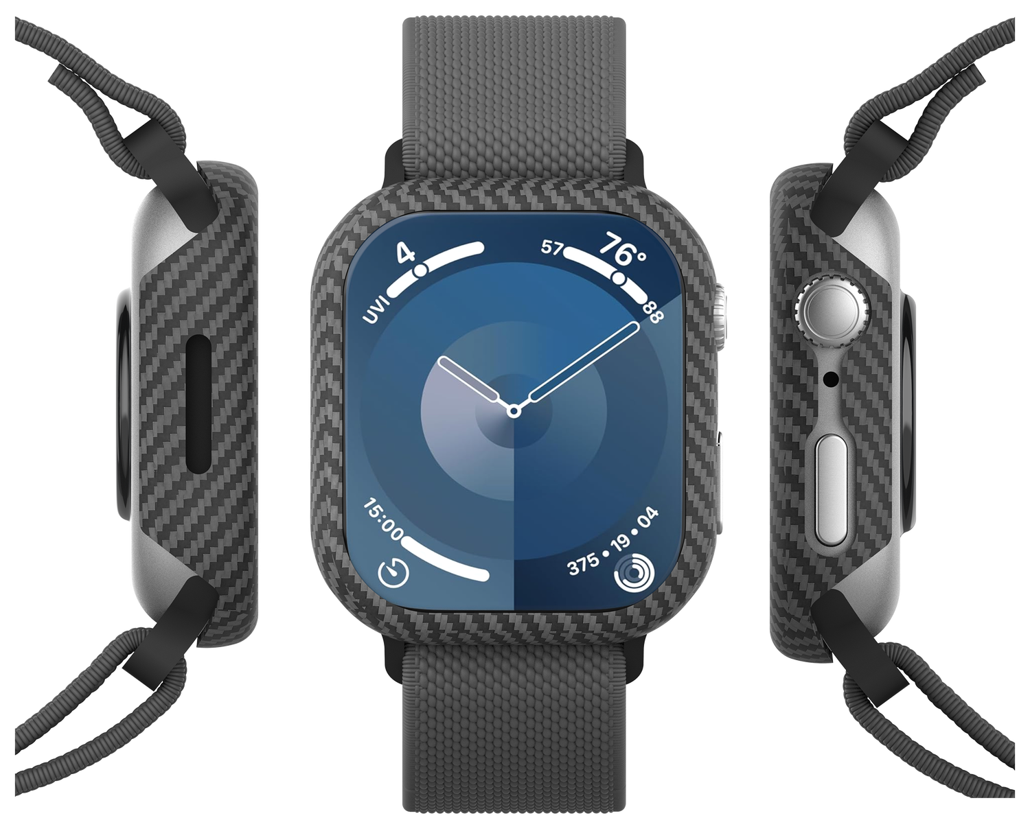 NEKIT Fiber Apple Watch 9/8/7 41MM Hoesje Kevlar Bumper Cover Dun Zwart afbeelding 9