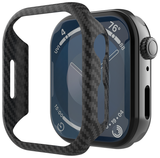 NEKIT Fiber Apple Watch 9/8/7 41MM Hoesje Kevlar Bumper Cover Dun Zwart afbeelding 1