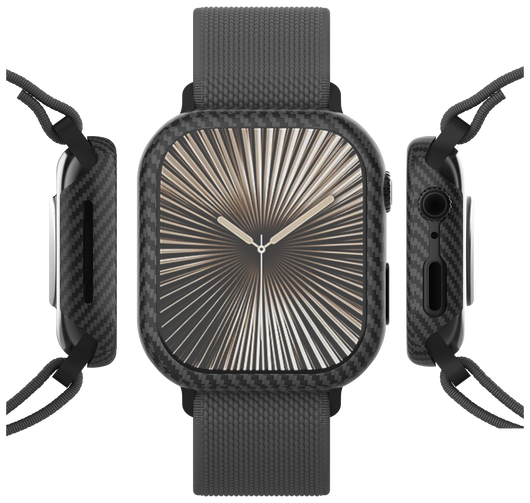 NEKIT Fiber - Apple Watch 10 42MM Hoesje - Kevlar Bumper Cover Dun Zwart afbeelding 8