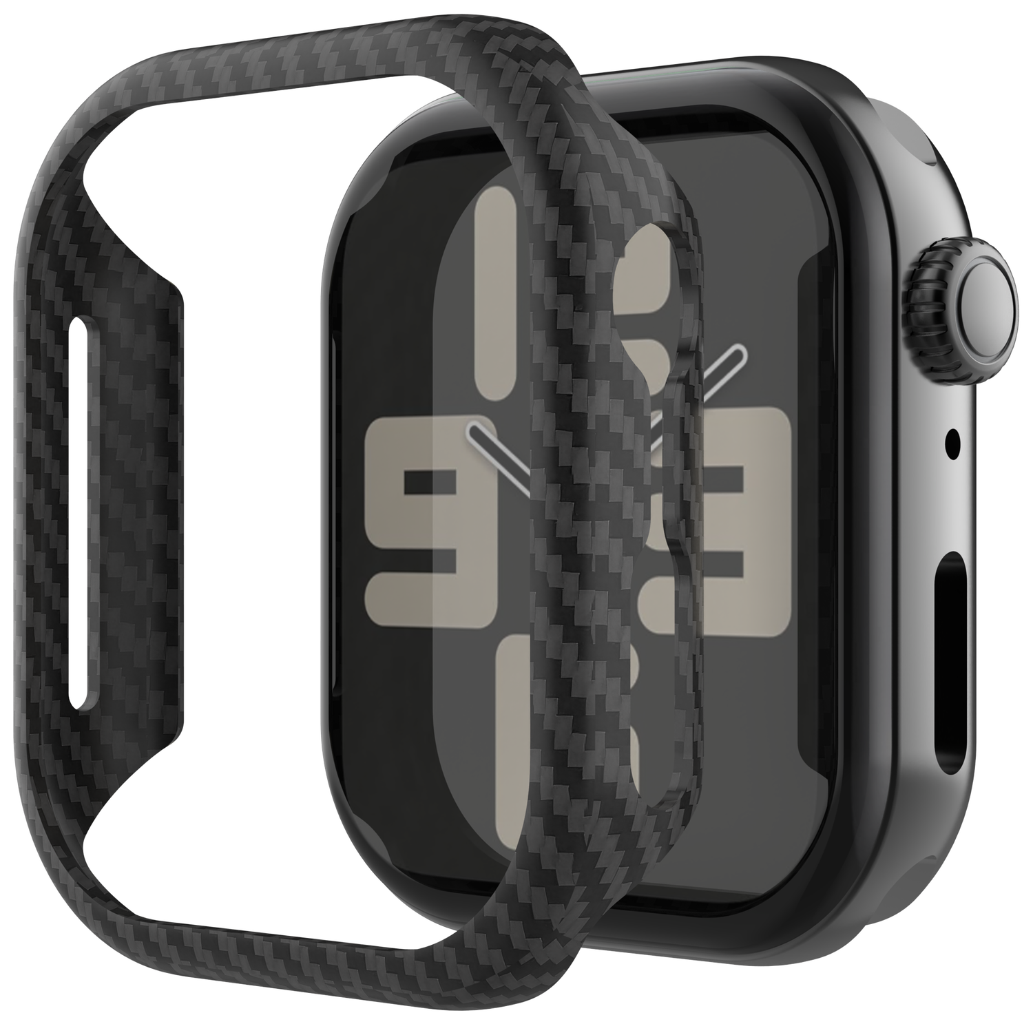 NEKIT Fiber Apple Watch 44MM Hoesje Kevlar Bumper Cover Dun Zwart afbeelding 1