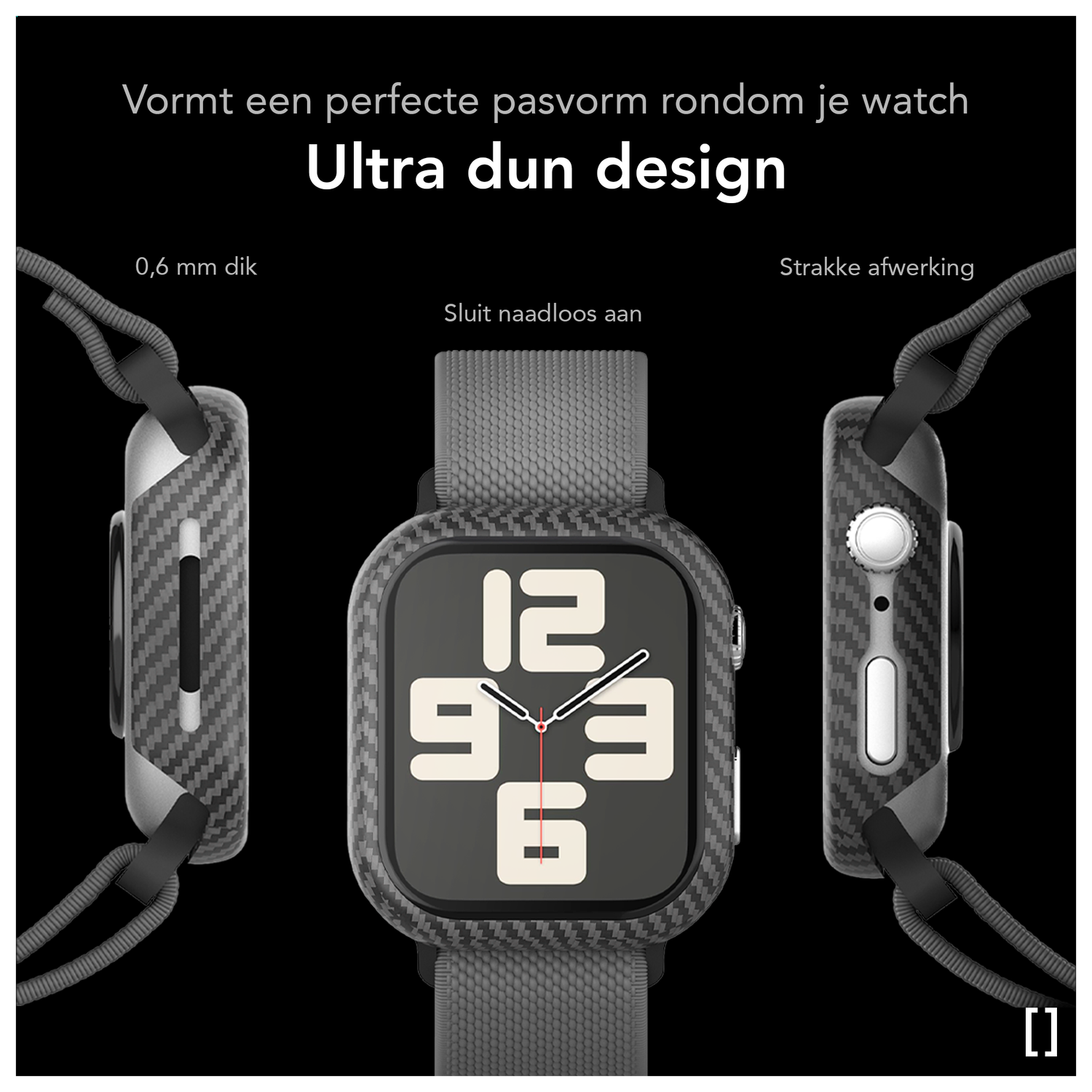 NEKIT Fiber - Apple Watch 10 46MM Hoesje - Kevlar Bumper Cover Dun Zwart afbeelding 3