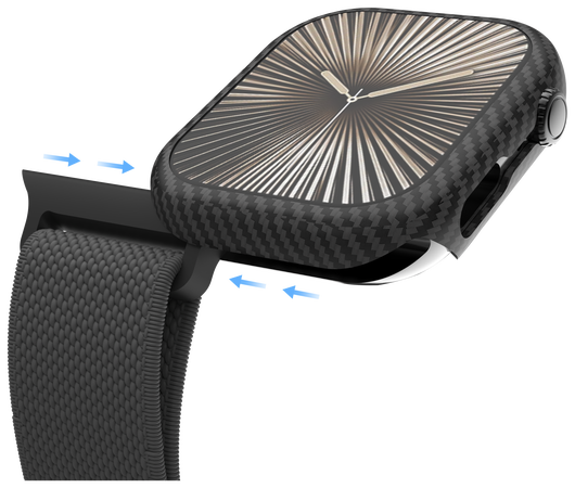 NEKIT Fiber - Apple Watch 10 46MM Hoesje - Kevlar Bumper Cover Dun Zwart afbeelding 14