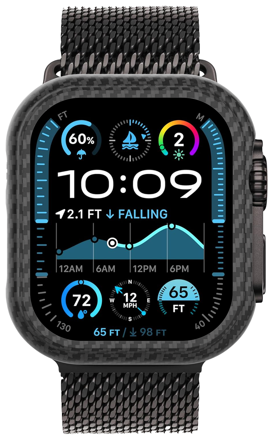 NEKIT Fiber Apple Watch Ultra / Ultra 2 Hoesje Kevlar Bumper Cover Dun Zwart afbeelding 9