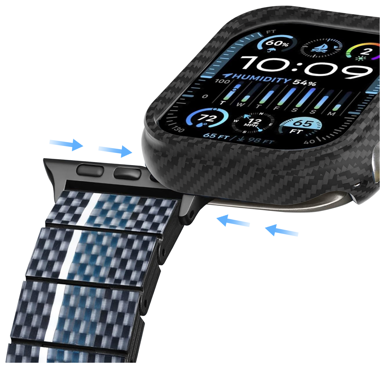 NEKIT Fiber Apple Watch Ultra / Ultra 2 Hoesje Kevlar Bumper Cover Dun Zwart afbeelding 11