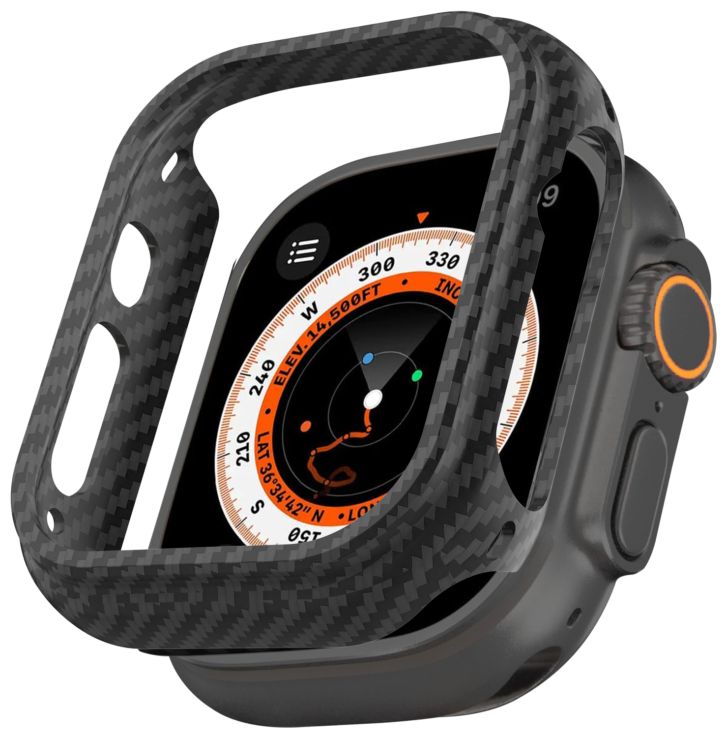 NEKIT Fiber Apple Watch Ultra / Ultra 2 Hoesje Kevlar Bumper Cover Dun Zwart afbeelding 2