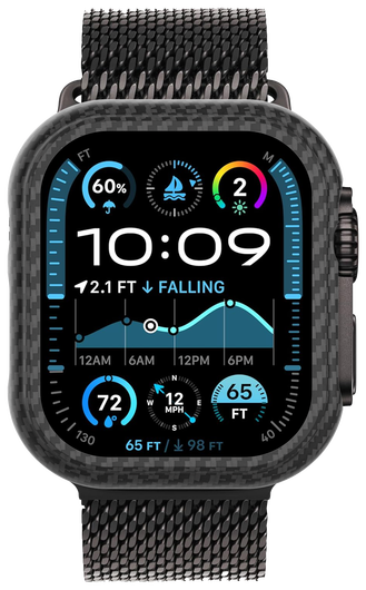 NEKIT Fiber Apple Watch Ultra / Ultra 2 Hoesje Kevlar Bumper Cover Dun Zwart afbeelding 9