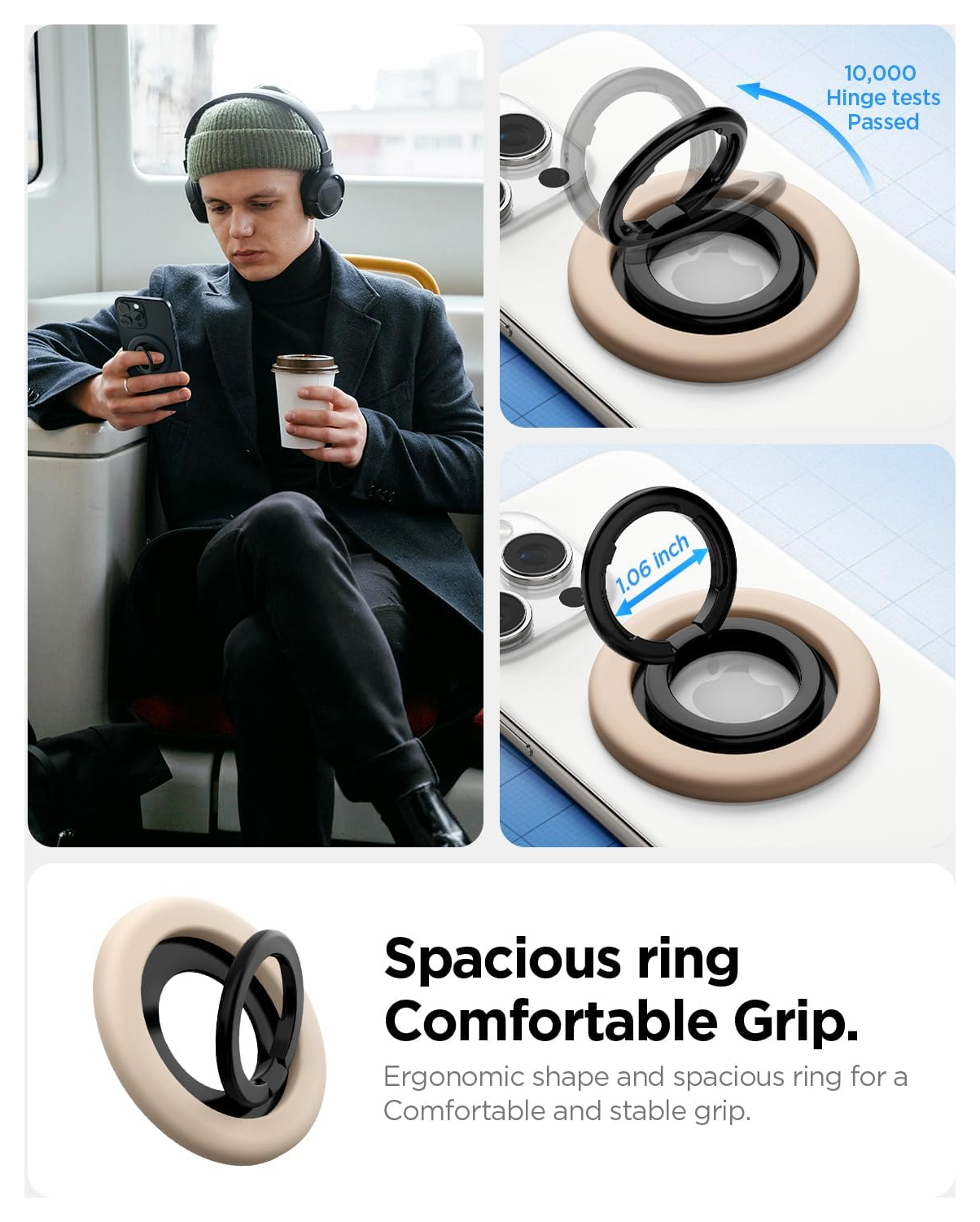 Spigen Nano Pop Magnetische MagSafe Ring Houder Standaard Beige afbeelding 3