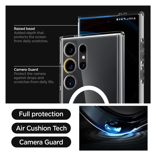 Spigen Ultra Hybrid Metal Ring MagFit Samsung S24 Ultra Hoesje MagSafe Wit afbeelding 5