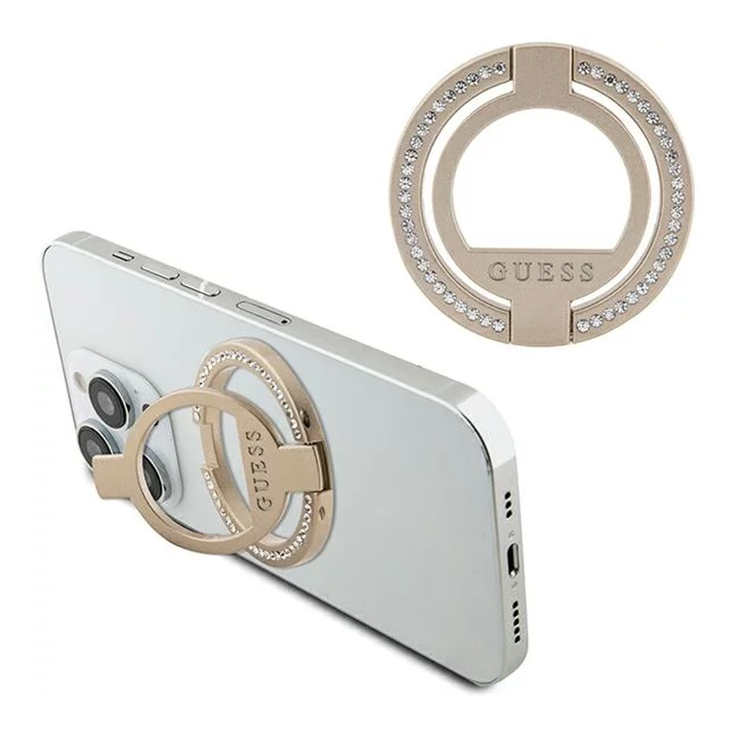 Guess Magnetic Ring Stand Houder - MagSafe Standaard Rhinestones Goud afbeelding 2