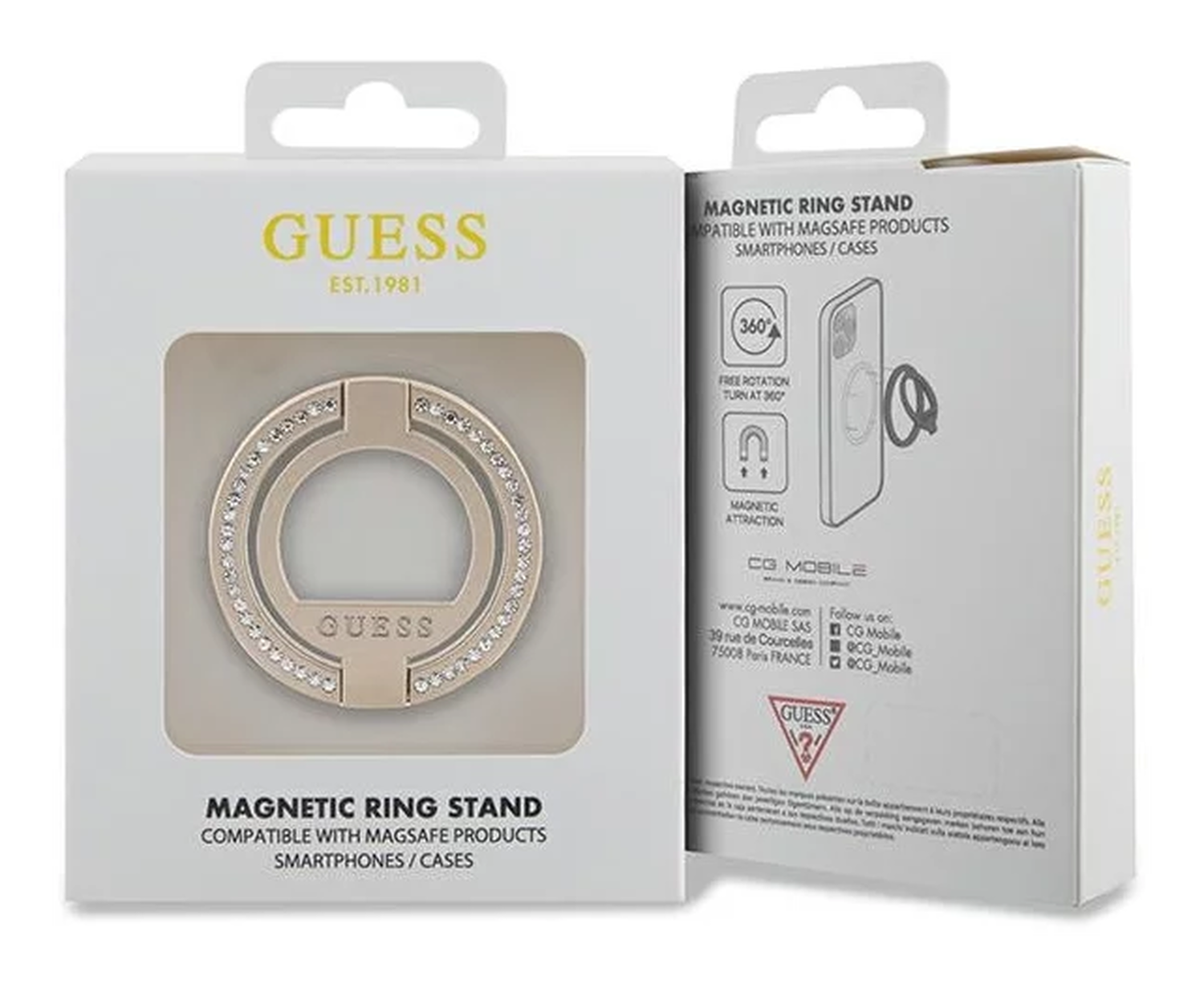 Guess Magnetic Ring Stand Houder - MagSafe Standaard Rhinestones Goud afbeelding 4