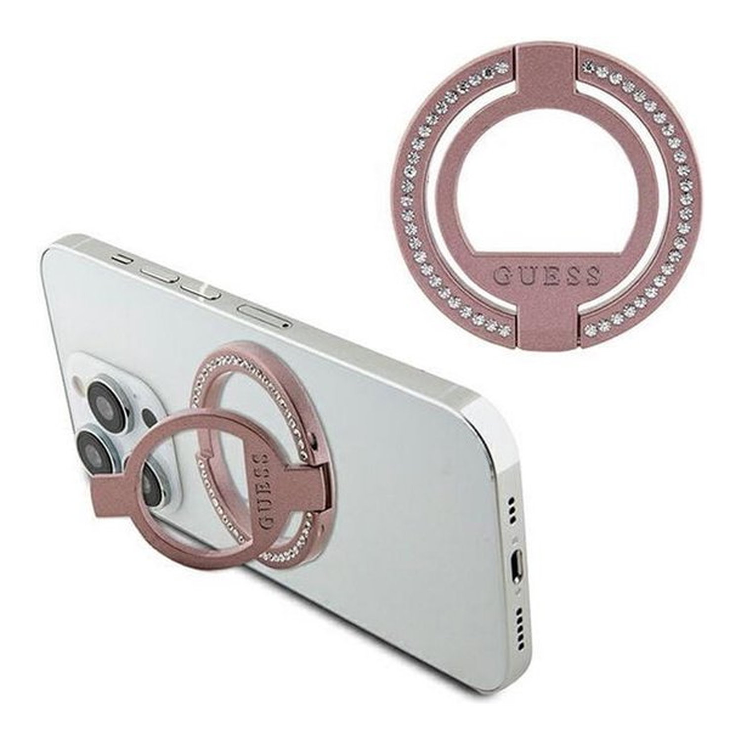 Guess Magnetic Ring Stand Houder - MagSafe Standaard Rhinestones Roze afbeelding 2