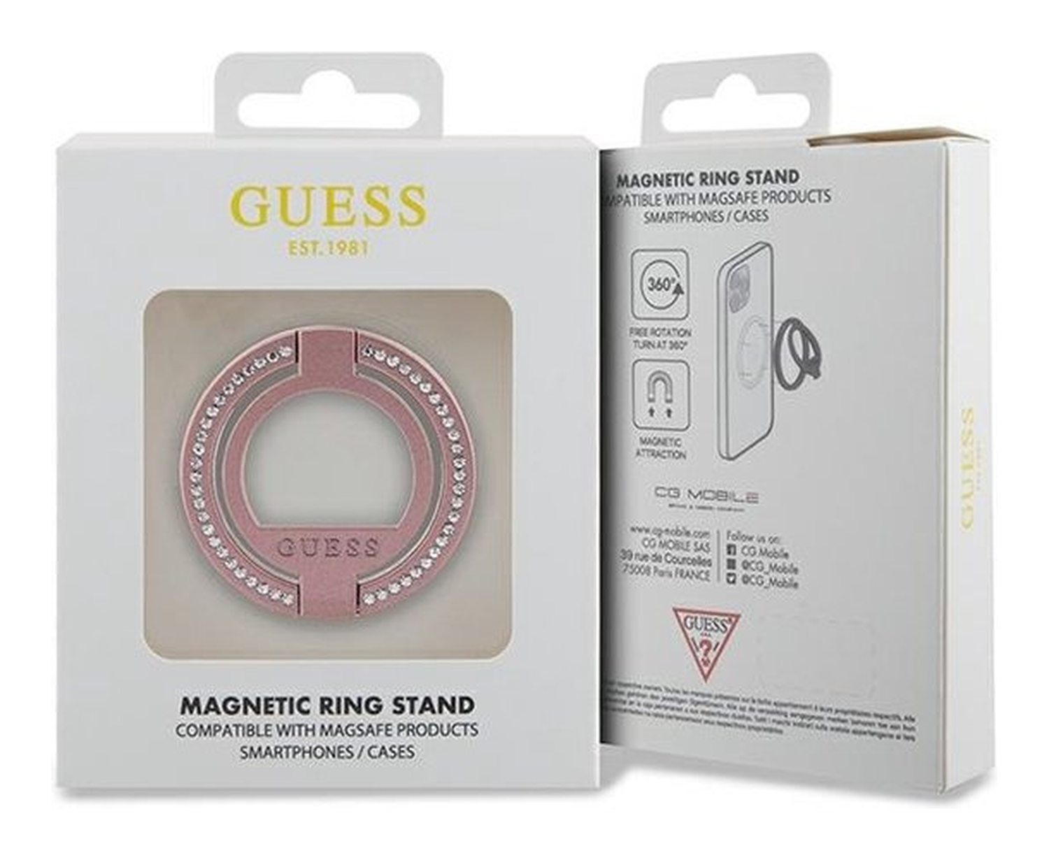 Guess Magnetic Ring Stand Houder - MagSafe Standaard Rhinestones Roze afbeelding 4